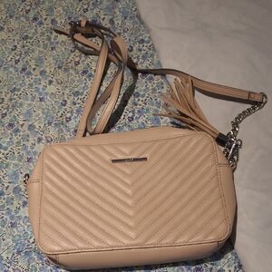 Aldo Quilted Chevron Crossbody in Light Beige with Tassel
